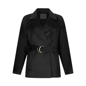 Liu Jo Belted Coats, female, Black, Size: XS Wool Coat with Belt