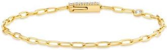 Crislu Layer Up Paperclip Chain Bracelet in 18Kt Yellow Gold /Clear Stone at Nordstrom, Size 6.5