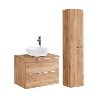 Petits Meubles Set mueble lavabo 80 cm y columna estratificado marrón