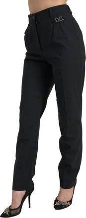 Dolce & Gabbana Womens Black Wool High Waist Tapered Pants Virgin Elastane