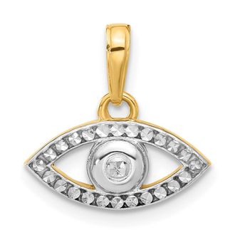 Diamond2Deal 14k Yellow Gold White Rhodium Diamond-Cut Evil Eye Pendant