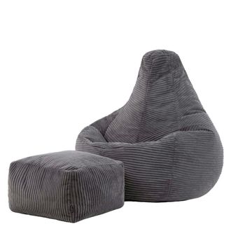 Icon Brand Puf con respaldo alto y reposapi&eacute;s cuadrado, pana gris antracita