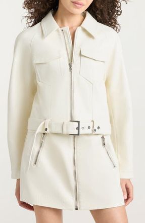 Cinq &agrave; Sept Saffira Belted Faux Leather Jacket in Ivory at Nordstrom, Size X-Small