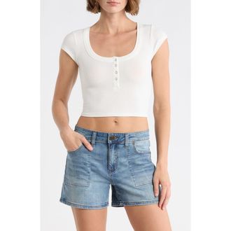 Blu Pepper Snap Front Cap Sleeve Crop Henley in Ivory at Nordstrom Rack, Size Medium