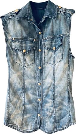 Balmain Faded Wash Military Denim Vest Size XS