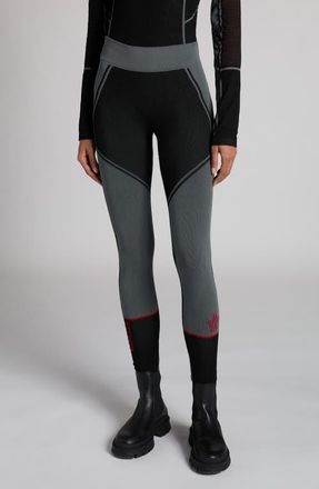 Moncler Logo High Waist Rib Sweater Leggings in Black at Nordstrom, Size Medium