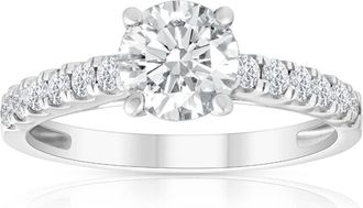 Pompeii3 1 1/2 Ct Lab Grown Diamond Ring With Accents 14k White Gold