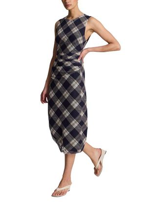 Kenneth Cole Printed Mesh Side Ruched Midi Dress