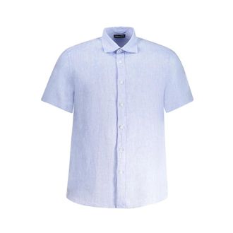North Sails Blauw Linnen Kortemouwenshirt - Heren - Korte mouwen Overhemden - Blauw - S - Linnen - Overhemden