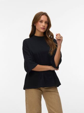 Vero Moda Kurzarmshirt VERO MODA VMMOLLY 3/4 TOP JRS NOOS, Damen, Gr. XL, schwarz, Jersey, Obermaterial: 100% Baumwolle, unifarben, loose fit normal, Rundhals, 