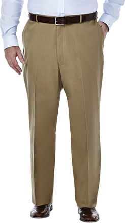 Haggar Mens Premium No Iron Khaki Classic Fit Expandable Waist Flat Front Pant Reg. and Big & Tall Sizes, British Khaki, 44W x 34L