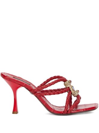 Roberto Cavalli braided jewel-embellished sandals - Red