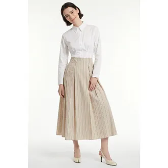 Exquise Gace Pleated Pocket Midi Skirt in Beige at Nordstrom, Size X-Large