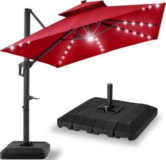 Best Choice Products 12x12ft 2-Tier Square Outdoor Solar LED Cantilever Umbrella w/ 360-Rotating Base