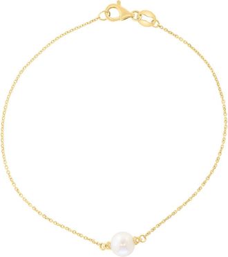 Effy 14K Yellow Gold White Topaz & Solitaire Fresh Water Pearl Bracelet in 14K Gold at Nordstrom, Size 7
