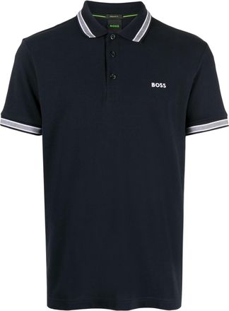BOSS striped-border cotton polo shirt - men - Cotton - M - Blue