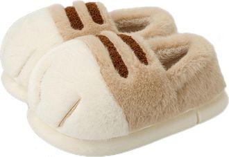 Generic Cat Paw Slippers for Women, Cute Funny 3D Cat Paw Cartoon Slipper Warm Fluffy Furry Winter House Shoes (Light Brown(Full Heel), Adult, Women, 4.5, Num