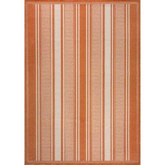 Jonathan Y Designs Haynes Modern Double Stripe Indoor/Outdoor Area Rug in Orange/cream at Nordstrom, Size 2Ft 0In X 8Ft 0In