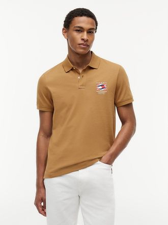 Tommy Hilfiger Mens Regular Fit Wavy Flag Smooth Cotton Polo - Beige - XL