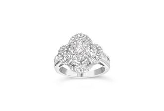 House of Brilliance 14K White Gold 1.0 Ctw Diamond Floral Cluster Quatrefoil Channel Set Band Cocktail Statement Ring at Nordstrom, Size 6.75
