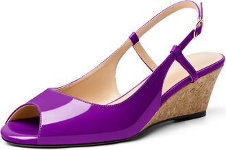 elashe Women Pumps Slingback Peep Toe Wedge Sandals Purple EU37