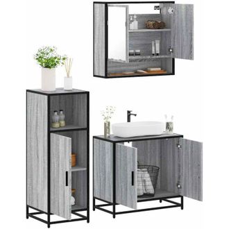 vidaXL Set De Muebles De Ba&ntilde;o 3 Pzas Madera Contrachapada Gris Sonoma Vidaxl
