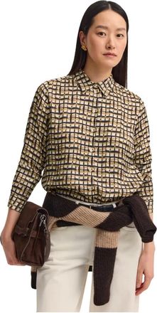 Bugatti Overhemden, Dames, Beige, XL, Leer, Viscose Blouse met Grafische Print