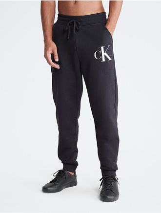 Calvin Klein Mens Monogram Logo Fleece Joggers - Black - 2XL