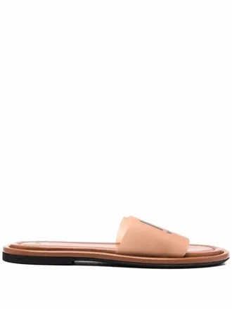 N&deg;21 logo-print flat sandals - women - Calf Leather/Rubber/Leather/Leather - 37 - Brown
