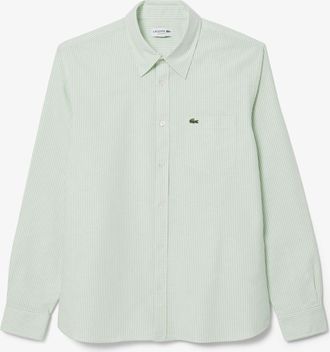 Lacoste Mens Regular-Fit Striped Oxford Shirt in White Cotton - Size 17.5 inch