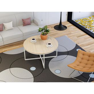 East West Furniture Madison Round Coffee Table for Living Room, Mid Century Modern Coffee Table in Powder Coating White Color and White Wood Laminate