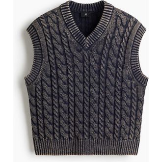 H&M Relaxed Fit Cotton Sweater Vest in Navy Blue at Nordstrom, Size Medium