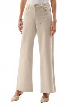 Joseph Ribkoff Rhinestones Wide Leg Jeans In Moonstone
