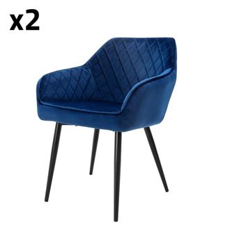 ML Design Set 2x silla de comedor/sal&oacute;n de terciopelo azul oscuro 80 cm