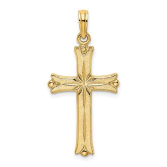 Diamond2Deal 14k Gold Cross with Starburst Center Charm Pendant
