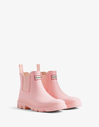 Hunter Womens Hunter Downpour Chelsea Rubber Womens Parfait Pink Wellington Boots - Size: 5