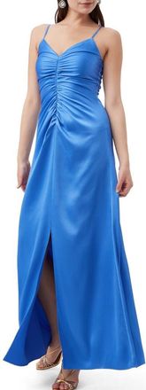 Trina Turk Tulipe Ruched Satin Maxi Dress in Beach Ball Blue at Nordstrom, Size 12