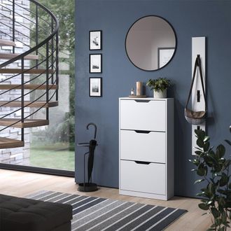 Vicco Zapatera Abatible Luca, Blanco, 59 X 111.5 Cm Con 3 Compartimentos Plegables, Vicco