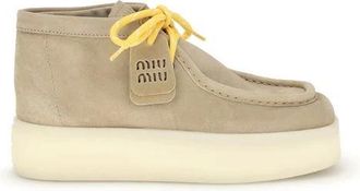 Miu Miu Schoenen, Dames, Beige, 40 EU, Platform Leren Enkellaarzen Retro Stijl