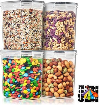 Sorbus 4-Pack Food Storage Containers With Lids, Measuring Spoons & Labels