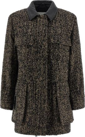 Max Mara Black Textured Pointed Collar Jacket