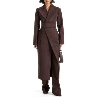 Mani&egrave;re De Voir Esma Suede Asymmetric Coat with Cinch Belt in Brown at Nordstrom, Size 12