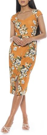 Alexia Admor Gia Sweetheart Neck Sheath Midi Dress in Mustard Multi at Nordstrom Rack, Size Small