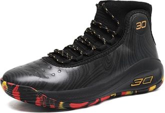 Generic Mens High top Basketball Shoes Anti Slip Wear-Resistant Breathable Indoor Outdoor Trendy Sports Training Boots Walking Shoes(Black,3.5 UK)