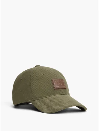 Tommy Hilfiger Mens Leather Patch Logo Corduroy Baseball Cap - Huntsman Green