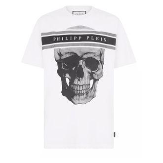 Philipp Plein Tops, Heren, Wit, XS, Katoen, T-shirt met Ronde Hals en Skull Logo Lijn