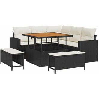 vidaXL Conjunto De Sof&aacute; De Jard&iacute;n Con Coj&iacute;n 8 Pcs Negro Y Crema Vidaxl