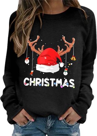 Generic Womens Clothes Sale Clearance Winter Sweatshirt Women Womens Christmas Print Hoodless Sweatshirt Long Sleeved Pullover Sweatshirt Christmas Jumpers To