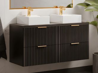 Vente-Unique Mobile per bagno sospeso con scanalature e lavabo da appoggio L120 cm Nero - ZEVARA