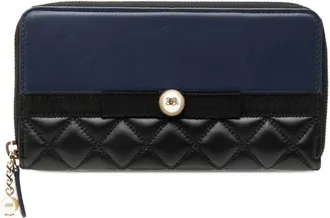Chanel Matelasse Black Navy Leather Long Wallet (Bi-Fold) (Pre-Owned)